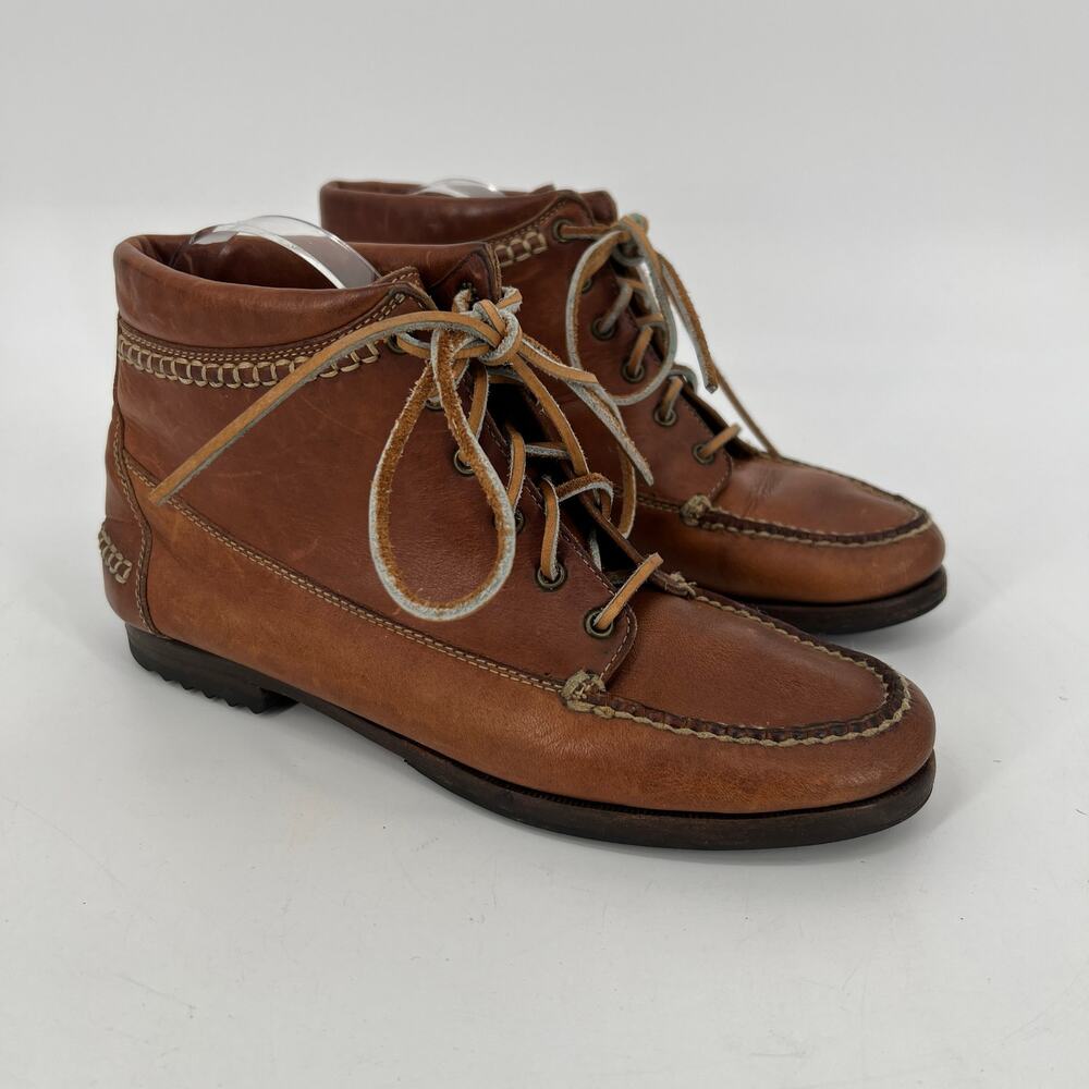 Vtg Cole Haan Country Moc Toe Chukka Bootie Women 9 Cognac Brown Leather Lace Up